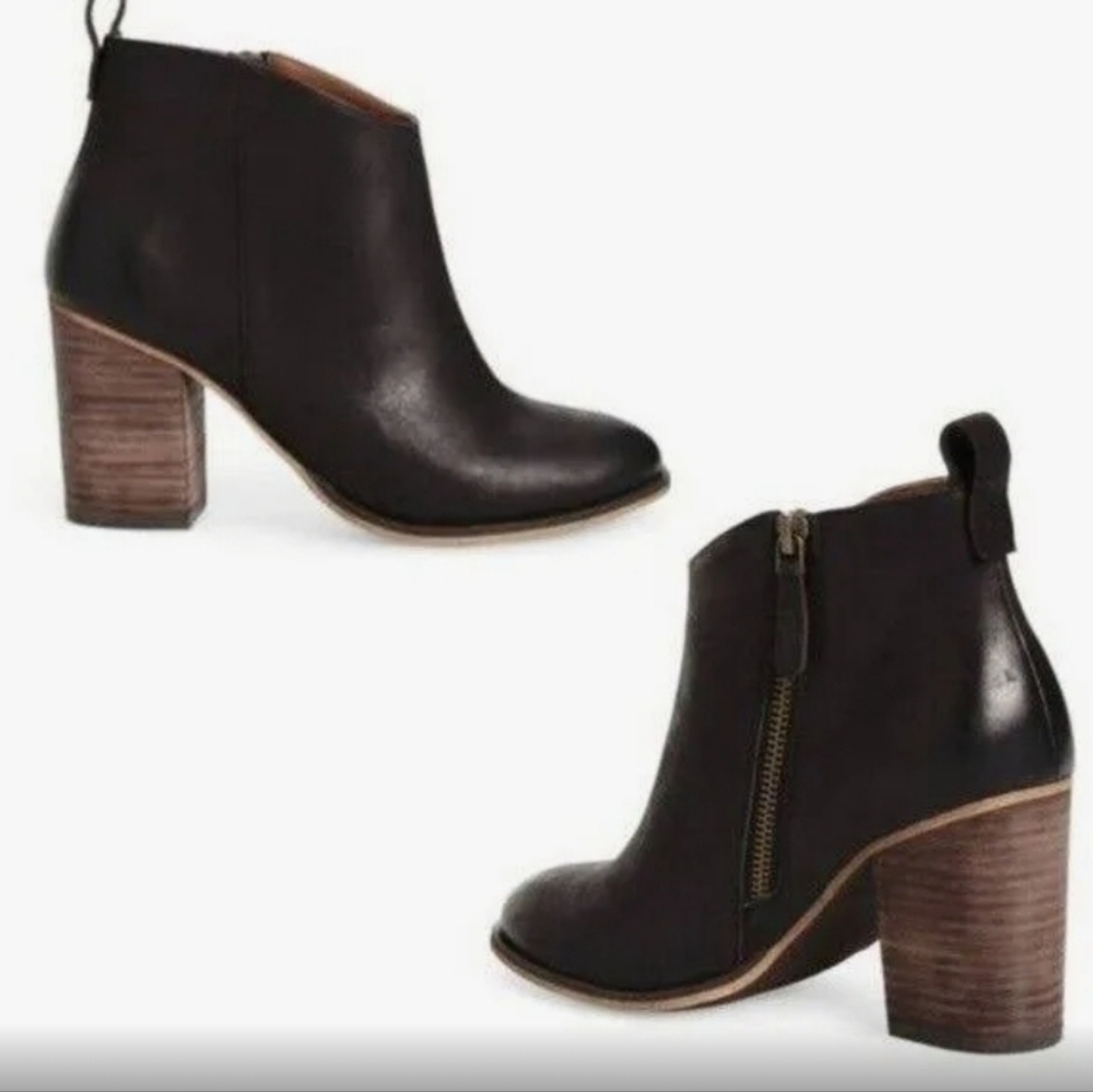 NEW BP Black Leather Block Heel Ankle Boots  Round Toe